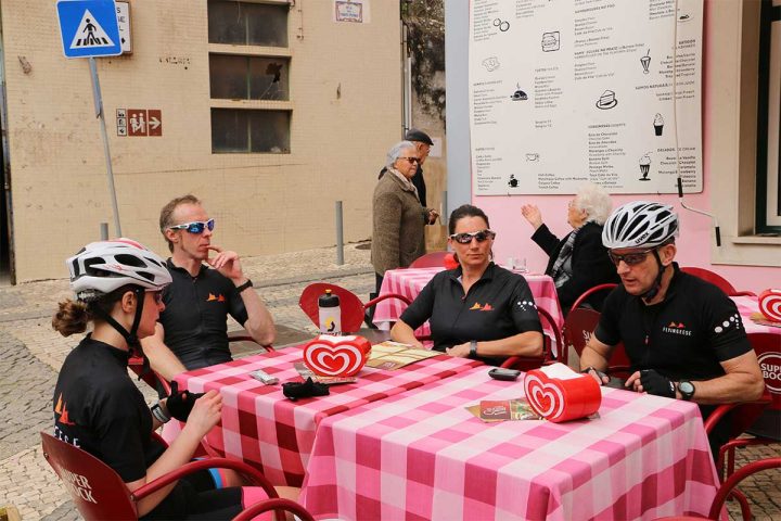 cyclists in a cafe